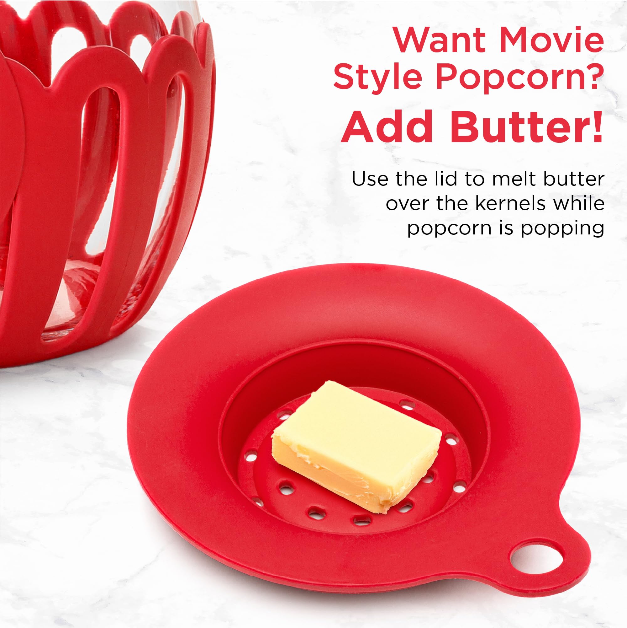 Ecolution Patented Micro-Pop Microwave Popcorn Popper With Temperature Safe Glass, 3-In-1 Lid Measures Kernels And Melts Butter,